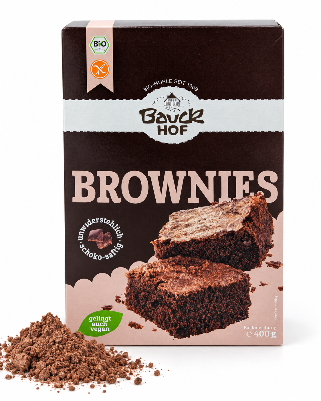 Bauckhof Brownie-Backmischung mit Kakaohäufchen
